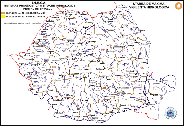 Harta Avertizare hidrologica nr. 5 din 07.01.2022