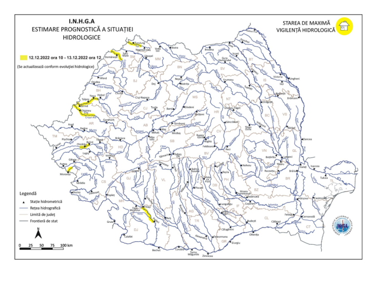 Harta Atentionare hidrologica nr.78 din 12.12.2022