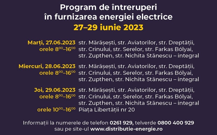 program intreruperi curent 27 iunie